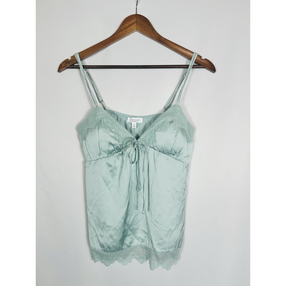 Women's‎ Aqua Y2K Satin Babydoll Top Size M Fairy Mermaidcore Lace Bow Coquette